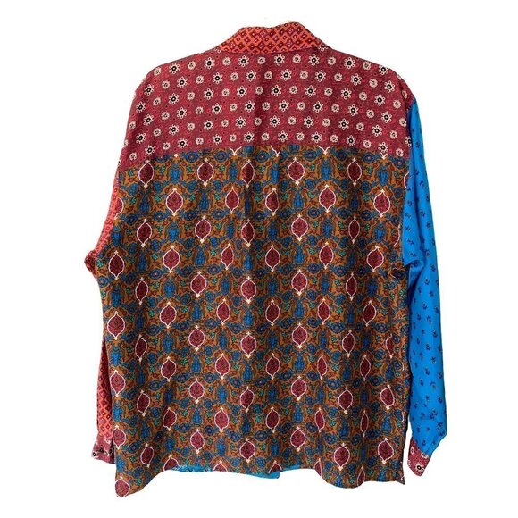 Carole Little Mixed Print Silk Shirt Womens Size 10 Vintage 90s Button Front - Picture 2 of 10
